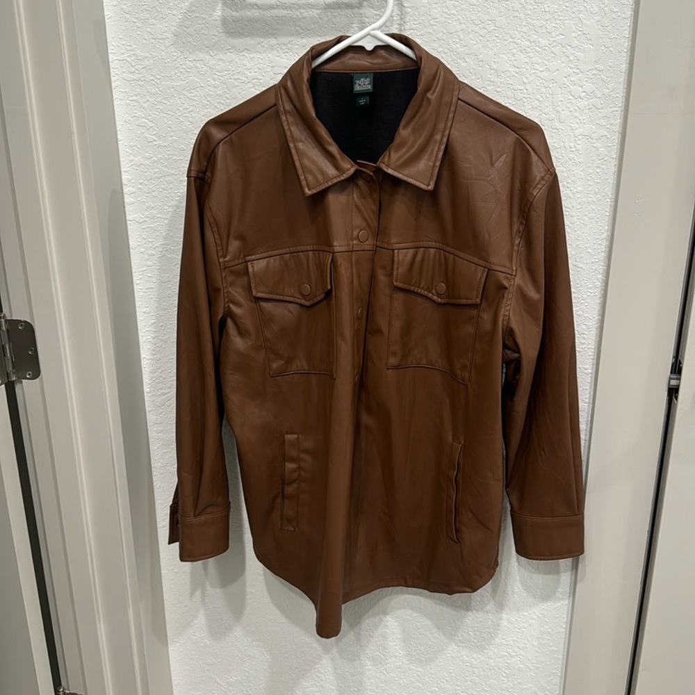 Wild Fable faux leather tan button up